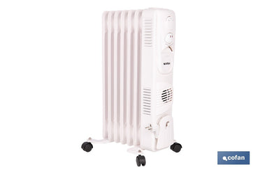 Cofan – Radiador de Aceite con Termostato y Ventilador | 1500 W + 400 W | 7 Elementos | 3 Niveles de Potencia